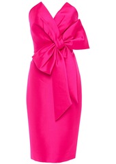 Badgley Mischka Woman Strapless Bow-embellished Faille Dress Bright Pink
