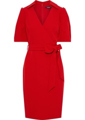 Badgley Mischka Woman Wrap-effect Belted Crepe Dress Red
