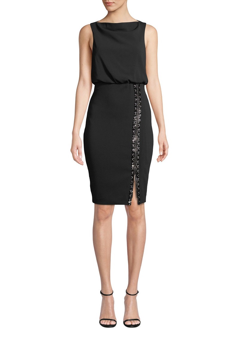 Badgley Mischka Bateau Neck Sleeveless Blouson Dress W Embellished Skirt Zip Hem Dresses