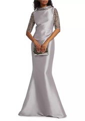 Badgley Mischka Beaded Metallic Mermaid Gown