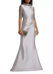 Badgley Mischka Beaded Metallic Mermaid Gown