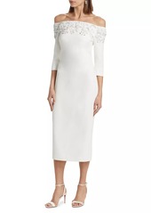 Badgley Mischka Beaded Stretch Crepe Cocktail Midi-Dress