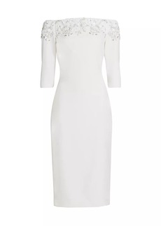 Badgley Mischka Beaded Stretch Crepe Cocktail Midi-Dress