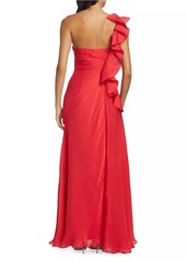 Badgley Mischka Botanical Leaf One-Shoulder Gown