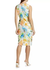 Badgley Mischka Bow-Embellished Floral Sheath Dress