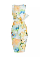 Badgley Mischka Bow-Embellished Floral Sheath Dress