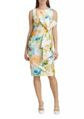 Badgley Mischka Bow-Embellished Floral Sheath Dress