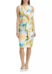 Badgley Mischka Bow-Embellished Floral Sheath Dress