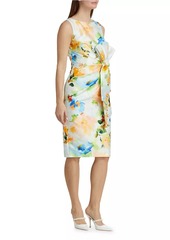 Badgley Mischka Bow-Embellished Floral Sheath Dress