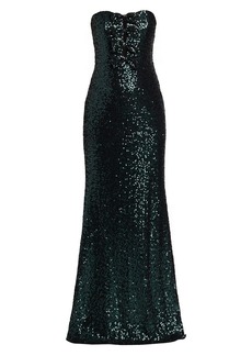Badgley Mischka Bow-Front Sequined Gown