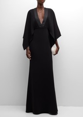 Badgley Mischka Cape-Sleeve Trumpet Gown