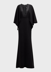 Badgley Mischka Cape-Sleeve Trumpet Gown