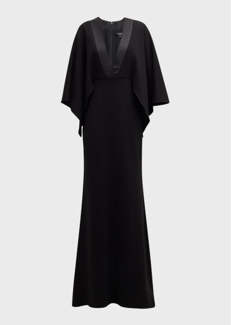 Badgley Mischka Cape-Sleeve Trumpet Gown