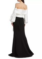 Badgley Mischka Contrast Tie-Waist Gown