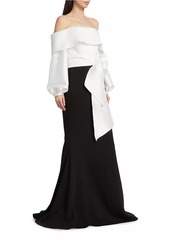 Badgley Mischka Contrast Tie-Waist Gown