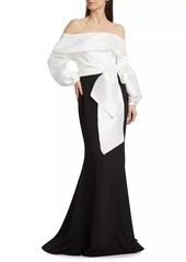 Badgley Mischka Contrast Tie-Waist Gown