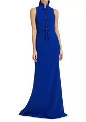 Badgley Mischka Crepe Bow Sleeveless Gown