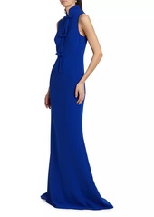 Badgley Mischka Crepe Bow Sleeveless Gown