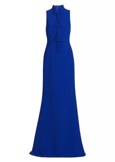 Badgley Mischka Crepe Bow Sleeveless Gown