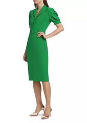 Badgley Mischka Crepe Short-Sleeve Belted Midi-Dress