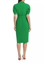 Badgley Mischka Crepe Short-Sleeve Belted Midi-Dress