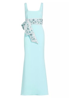 Badgley Mischka Crystal-Embellished Tie-Waist Gown