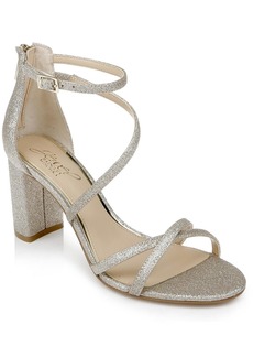 Badgley Mischka Devorah Womens Glitter Ankle Strap Block Heels