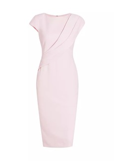 Badgley Mischka Draped Cap-Sleeve Dress