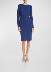 Badgley Mischka Draped Long-Sleeve Bodycon Midi Dress