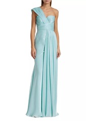 Badgley Mischka Draped One-Shoulder Chiffon Gown