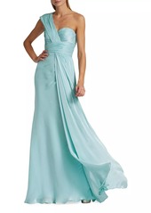 Badgley Mischka Draped One-Shoulder Chiffon Gown