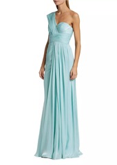 Badgley Mischka Draped One-Shoulder Chiffon Gown