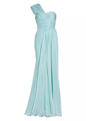 Badgley Mischka Draped One-Shoulder Chiffon Gown