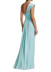 Badgley Mischka Draped One-Shoulder Chiffon Gown