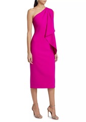 Badgley Mischka Draped One-Shoulder Midi-Dress