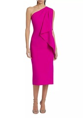 Badgley Mischka Draped One-Shoulder Midi-Dress