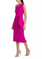 Badgley Mischka Draped One-Shoulder Midi-Dress