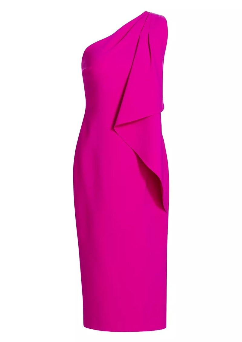 Badgley Mischka Draped One-Shoulder Midi-Dress