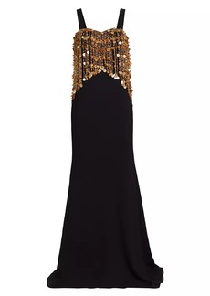 Badgley Mischka Embellished Crepe Gown