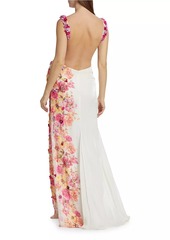 Badgley Mischka Embellished Floral Low-Back Gown