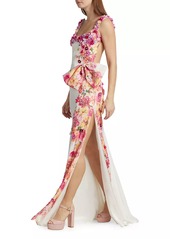 Badgley Mischka Embellished Floral Low-Back Gown