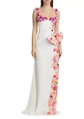 Badgley Mischka Embellished Floral Low-Back Gown