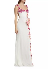 Badgley Mischka Embellished Floral Low-Back Gown