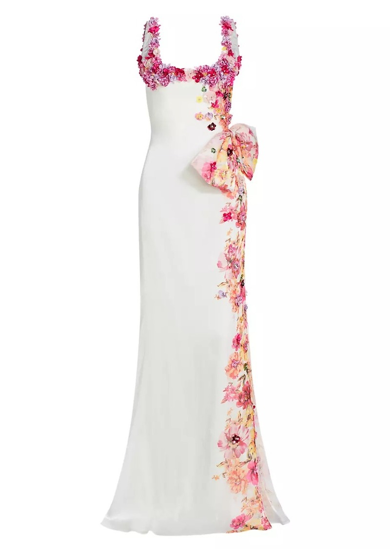 Badgley Mischka Embellished Floral Low-Back Gown