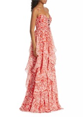 Badgley Mischka Embellished Floral Ruffled Gown