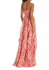 Badgley Mischka Embellished Floral Ruffled Gown