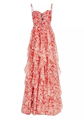 Badgley Mischka Embellished Floral Ruffled Gown