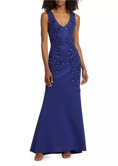 Badgley Mischka Embellished Laser-Cut Trumpet Gown