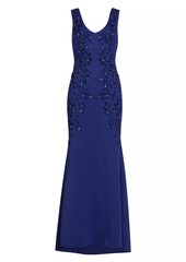 Badgley Mischka Embellished Laser-Cut Trumpet Gown