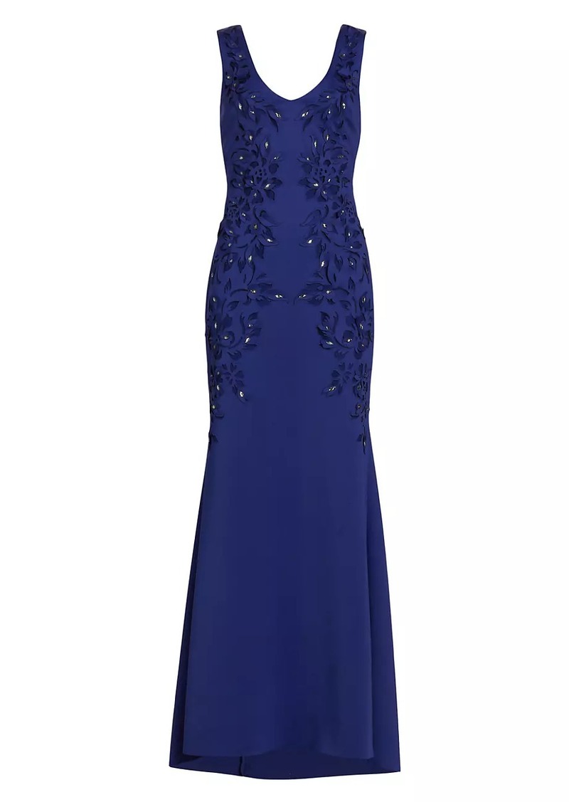 Badgley Mischka Embellished Laser-Cut Trumpet Gown